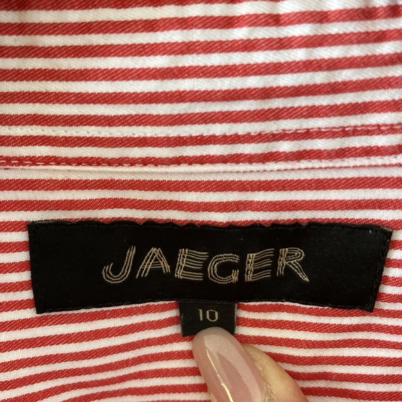 1980s Vintage Jaeger Red and White Fine Striped Fitted Collared Blouse UK Sz 10 - Picture 6 of 15